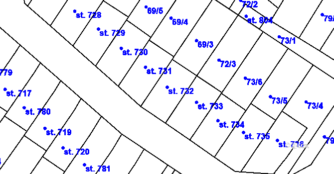 Parcela st. 732 v KÚ Dolní Bousov, Katastrální mapa