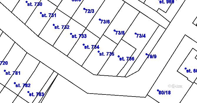 Parcela st. 735 v KÚ Dolní Bousov, Katastrální mapa