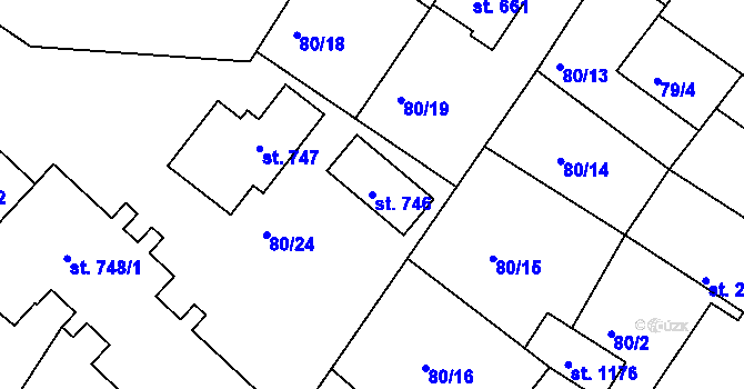 Parcela st. 746 v KÚ Dolní Bousov, Katastrální mapa