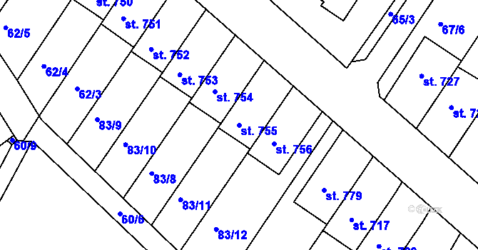 Parcela st. 755 v KÚ Dolní Bousov, Katastrální mapa