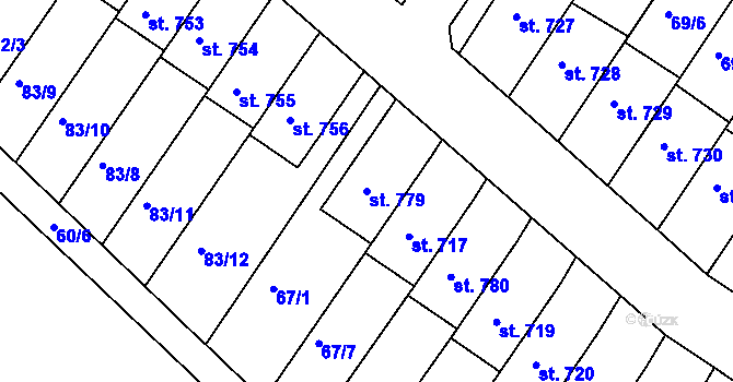Parcela st. 779 v KÚ Dolní Bousov, Katastrální mapa