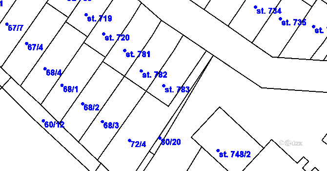 Parcela st. 783 v KÚ Dolní Bousov, Katastrální mapa