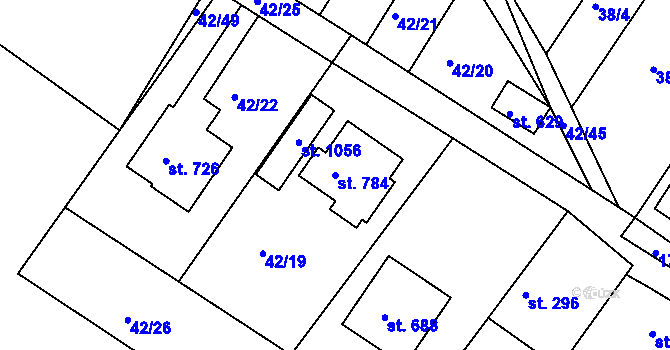 Parcela st. 784 v KÚ Dolní Bousov, Katastrální mapa