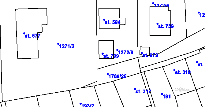 Parcela st. 799 v KÚ Dolní Bousov, Katastrální mapa