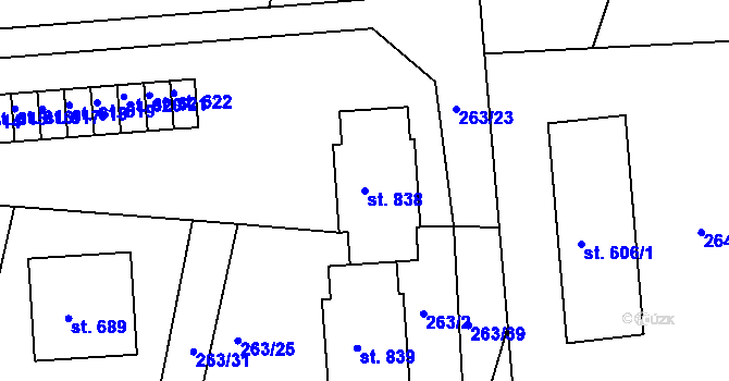 Parcela st. 838 v KÚ Dolní Bousov, Katastrální mapa