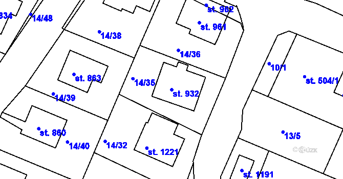 Parcela st. 932 v KÚ Dolní Bousov, Katastrální mapa