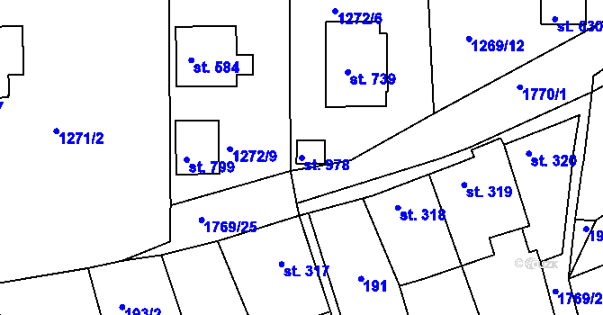 Parcela st. 978 v KÚ Dolní Bousov, Katastrální mapa