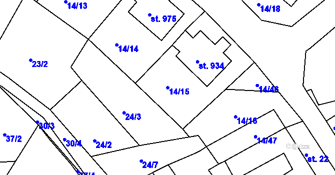 Parcela st. 14/15 v KÚ Dolní Bousov, Katastrální mapa