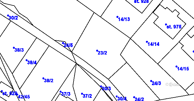 Parcela st. 23/2 v KÚ Dolní Bousov, Katastrální mapa