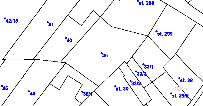 Parcela st. 36 v KÚ Dolní Bousov, Katastrální mapa