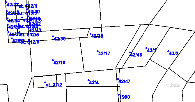 Parcela st. 42/17 v KÚ Dolní Bousov, Katastrální mapa