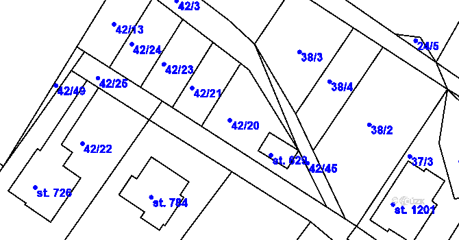 Parcela st. 42/20 v KÚ Dolní Bousov, Katastrální mapa