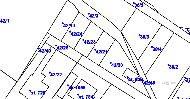 Parcela st. 42/21 v KÚ Dolní Bousov, Katastrální mapa