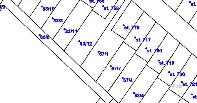 Parcela st. 67/1 v KÚ Dolní Bousov, Katastrální mapa