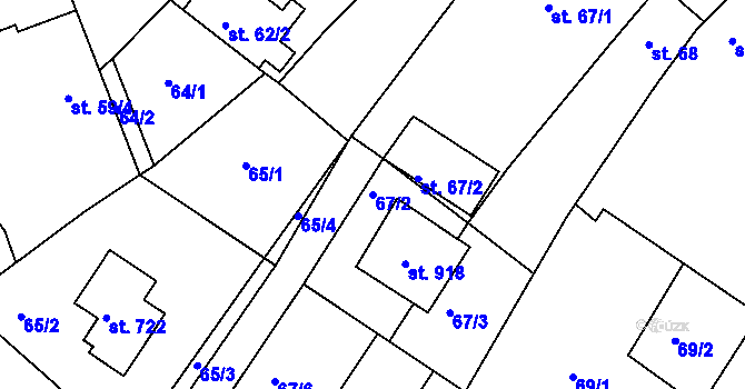 Parcela st. 67/2 v KÚ Dolní Bousov, Katastrální mapa