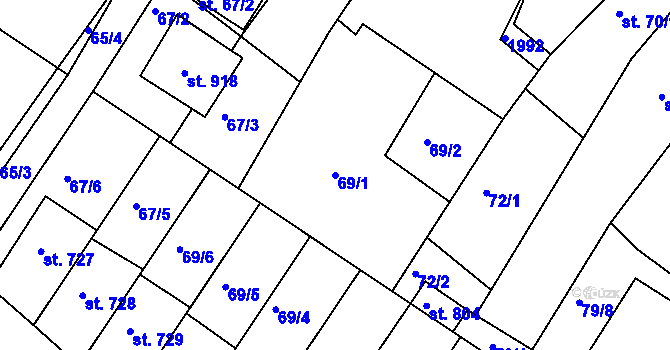 Parcela st. 69/1 v KÚ Dolní Bousov, Katastrální mapa