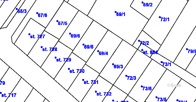 Parcela st. 69/4 v KÚ Dolní Bousov, Katastrální mapa