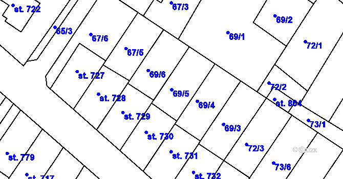 Parcela st. 69/5 v KÚ Dolní Bousov, Katastrální mapa