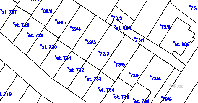 Parcela st. 72/3 v KÚ Dolní Bousov, Katastrální mapa