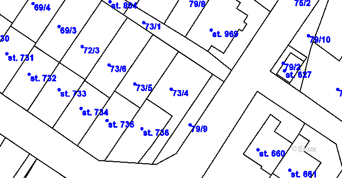 Parcela st. 73/4 v KÚ Dolní Bousov, Katastrální mapa