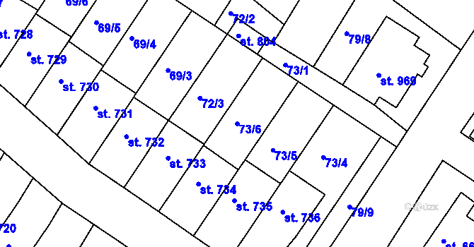 Parcela st. 73/6 v KÚ Dolní Bousov, Katastrální mapa