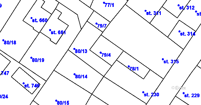 Parcela st. 79/4 v KÚ Dolní Bousov, Katastrální mapa