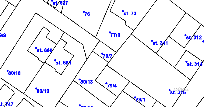 Parcela st. 79/7 v KÚ Dolní Bousov, Katastrální mapa