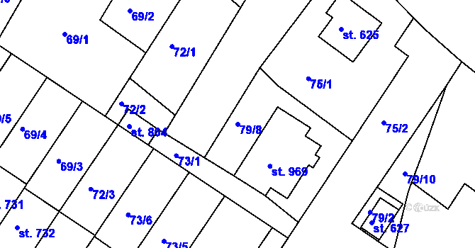 Parcela st. 79/8 v KÚ Dolní Bousov, Katastrální mapa