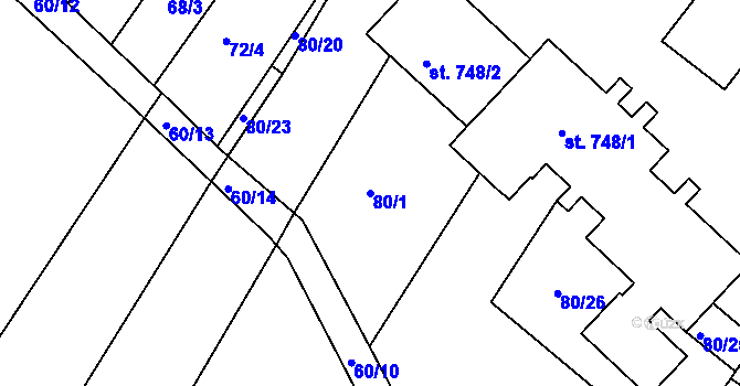 Parcela st. 80/1 v KÚ Dolní Bousov, Katastrální mapa