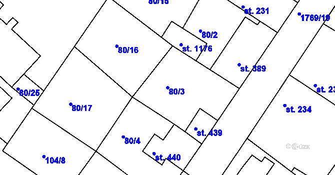 Parcela st. 80/3 v KÚ Dolní Bousov, Katastrální mapa