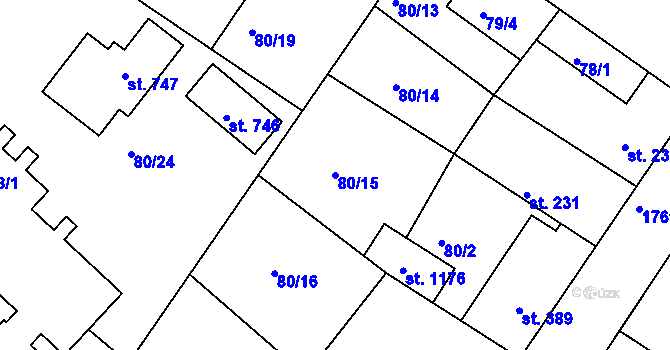 Parcela st. 80/15 v KÚ Dolní Bousov, Katastrální mapa