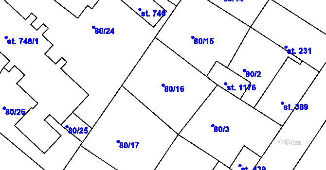 Parcela st. 80/16 v KÚ Dolní Bousov, Katastrální mapa