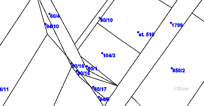 Parcela st. 104/3 v KÚ Dolní Bousov, Katastrální mapa
