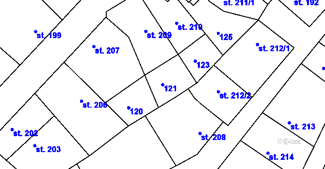 Parcela st. 121 v KÚ Dolní Bousov, Katastrální mapa