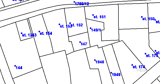Parcela st. 147 v KÚ Dolní Bousov, Katastrální mapa