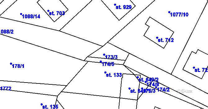 Parcela st. 173/3 v KÚ Dolní Bousov, Katastrální mapa
