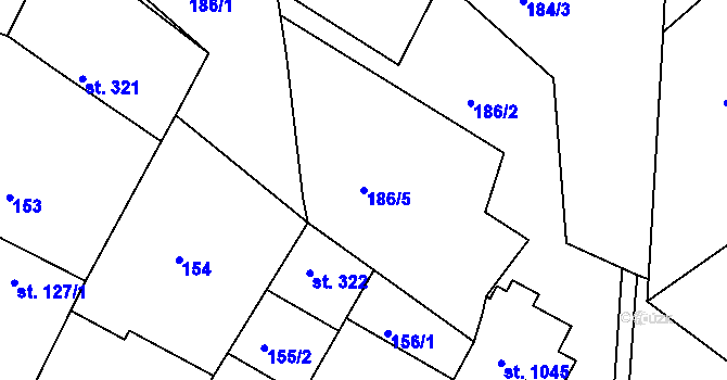 Parcela st. 186/5 v KÚ Dolní Bousov, Katastrální mapa