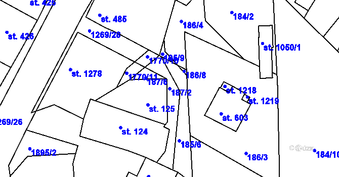 Parcela st. 187/2 v KÚ Dolní Bousov, Katastrální mapa