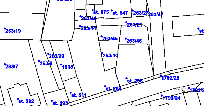 Parcela st. 263/10 v KÚ Dolní Bousov, Katastrální mapa