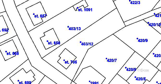 Parcela st. 403/12 v KÚ Dolní Bousov, Katastrální mapa