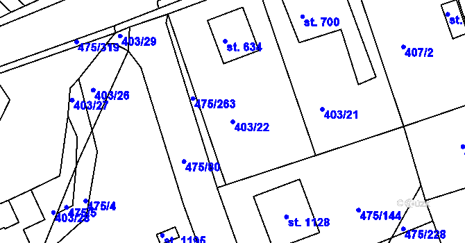Parcela st. 403/22 v KÚ Dolní Bousov, Katastrální mapa