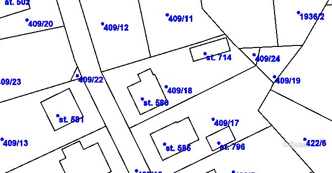 Parcela st. 409/18 v KÚ Dolní Bousov, Katastrální mapa