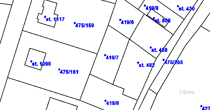 Parcela st. 419/7 v KÚ Dolní Bousov, Katastrální mapa