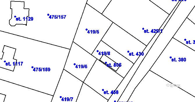 Parcela st. 419/8 v KÚ Dolní Bousov, Katastrální mapa