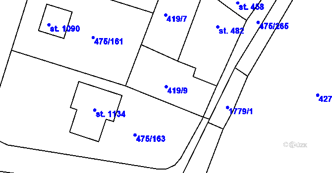 Parcela st. 419/9 v KÚ Dolní Bousov, Katastrální mapa