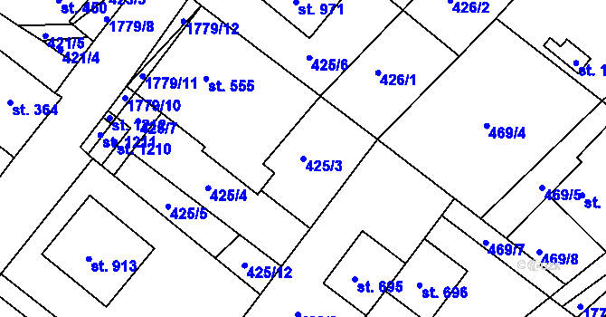 Parcela st. 425/3 v KÚ Dolní Bousov, Katastrální mapa