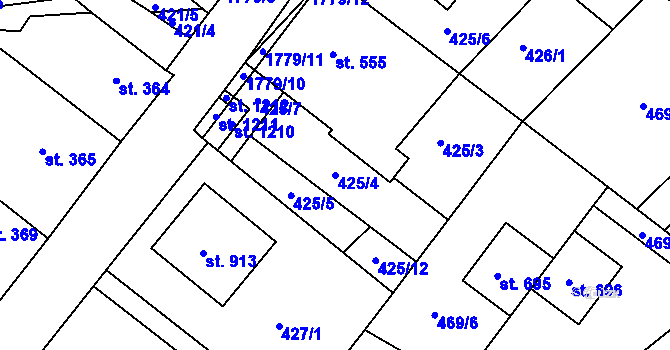 Parcela st. 425/4 v KÚ Dolní Bousov, Katastrální mapa