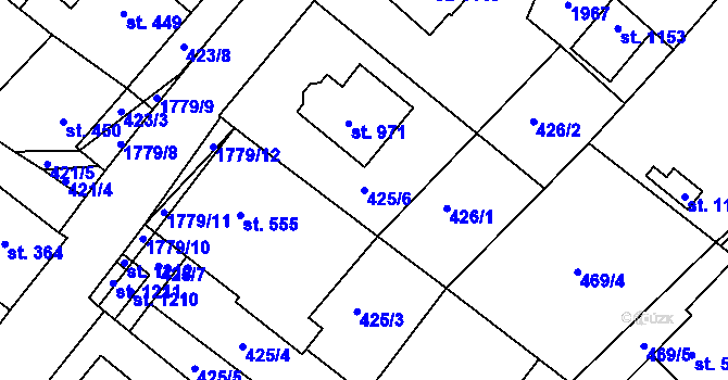 Parcela st. 425/6 v KÚ Dolní Bousov, Katastrální mapa