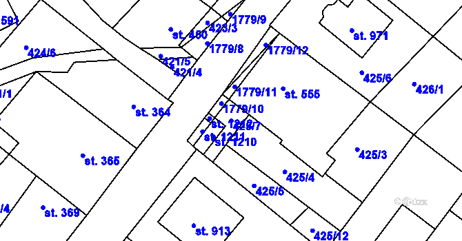 Parcela st. 425/7 v KÚ Dolní Bousov, Katastrální mapa