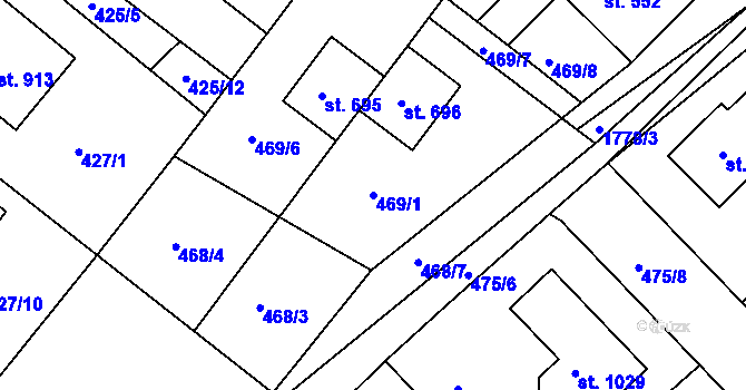 Parcela st. 469/1 v KÚ Dolní Bousov, Katastrální mapa